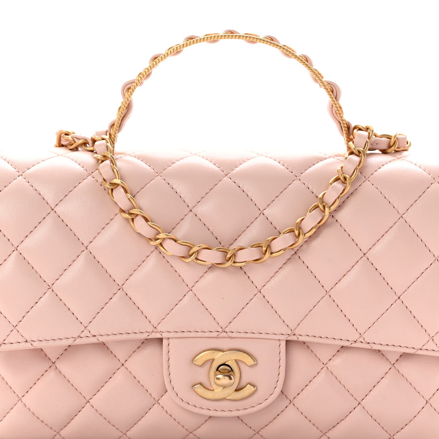 Chanel Lambskin Quilted Small Metal Top Handle Flap Light Pink