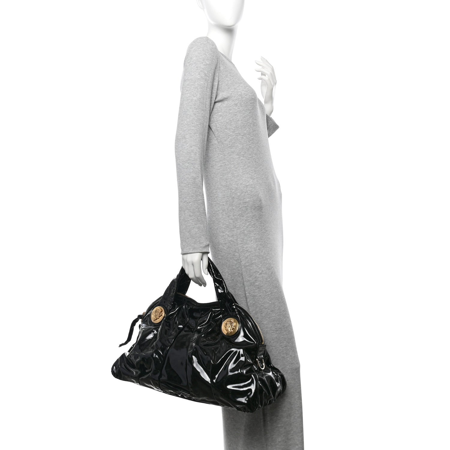 Gucci Patent Large Hysteria Top Handle Bag Black 2 of 10