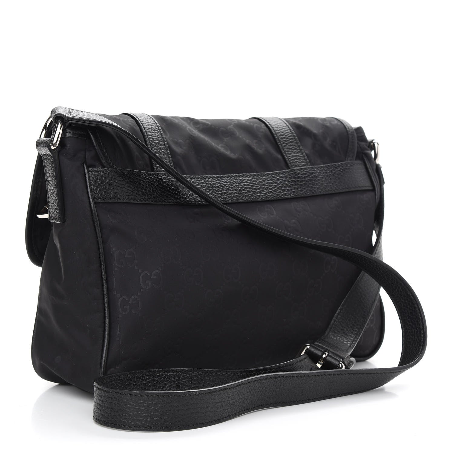 Gucci Nylon Monogram Double Buckle Flap Messenger Bag Black 3 of 9
