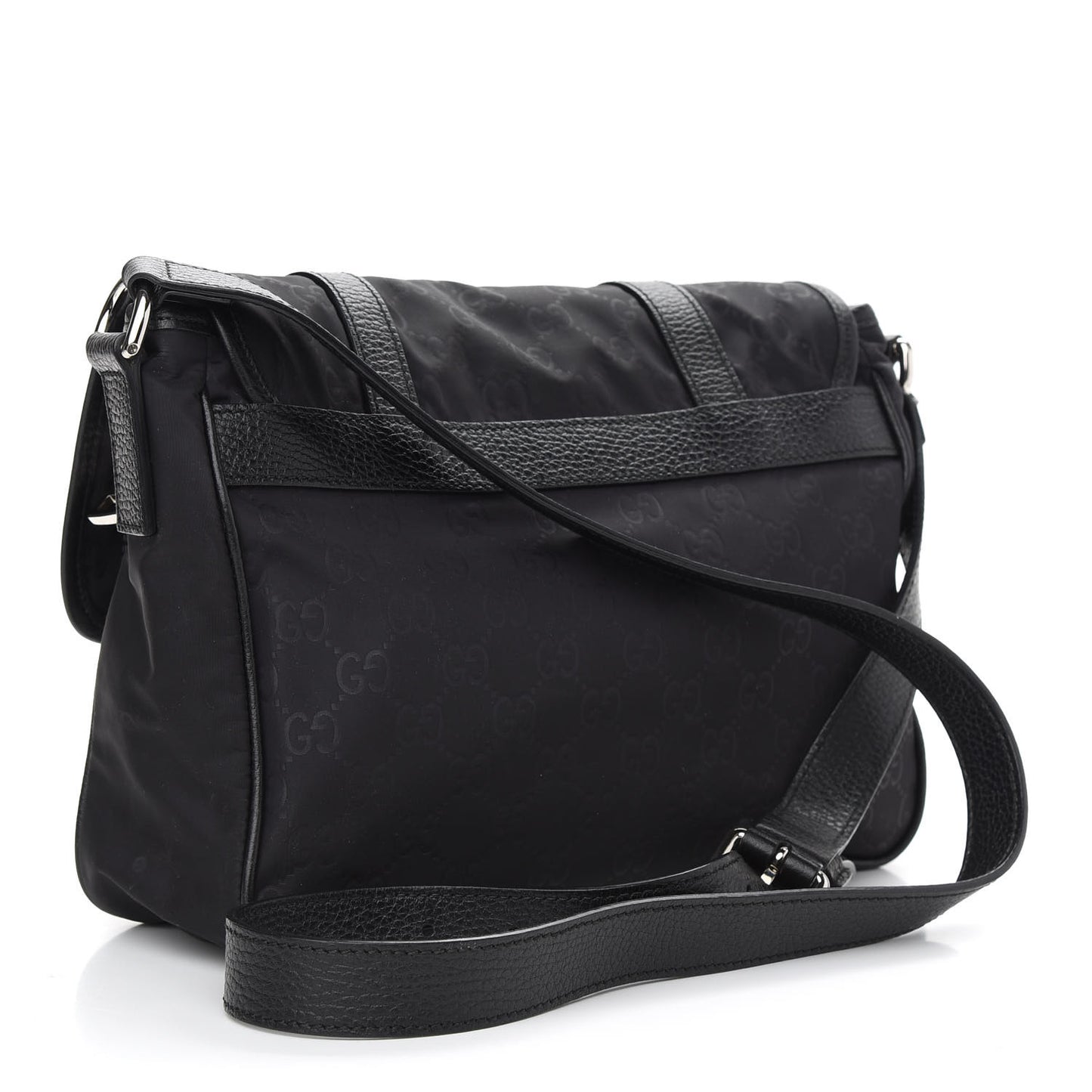 Nylon Monogram Double Buckle Flap Messenger Bag Black