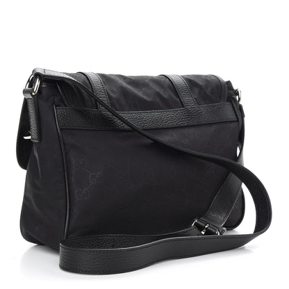 Gucci Nylon Monogram Double Buckle Flap Messenger Bag Black 3 of 9