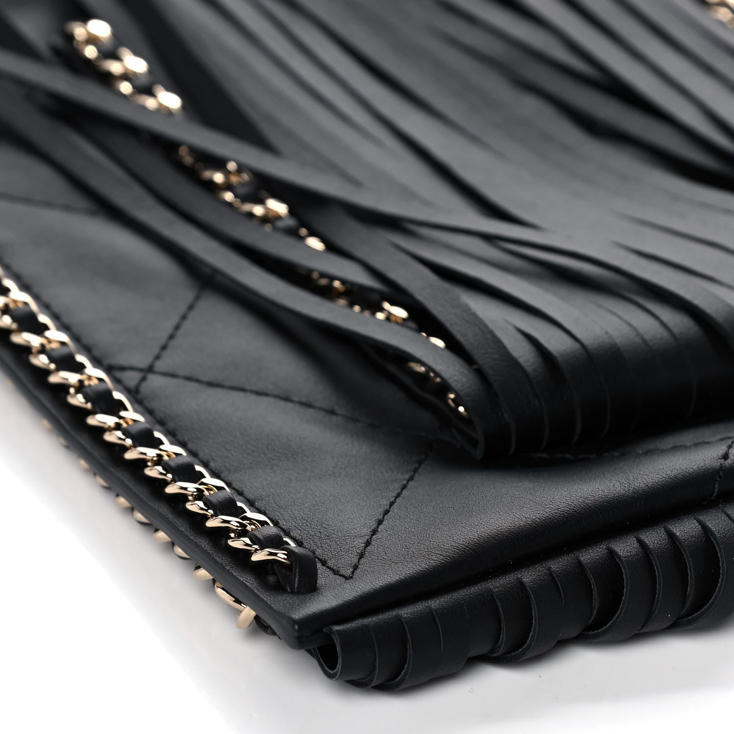 Chanel Calfskin Quilted Fringe Small Shopping Bag Black 9 of 11