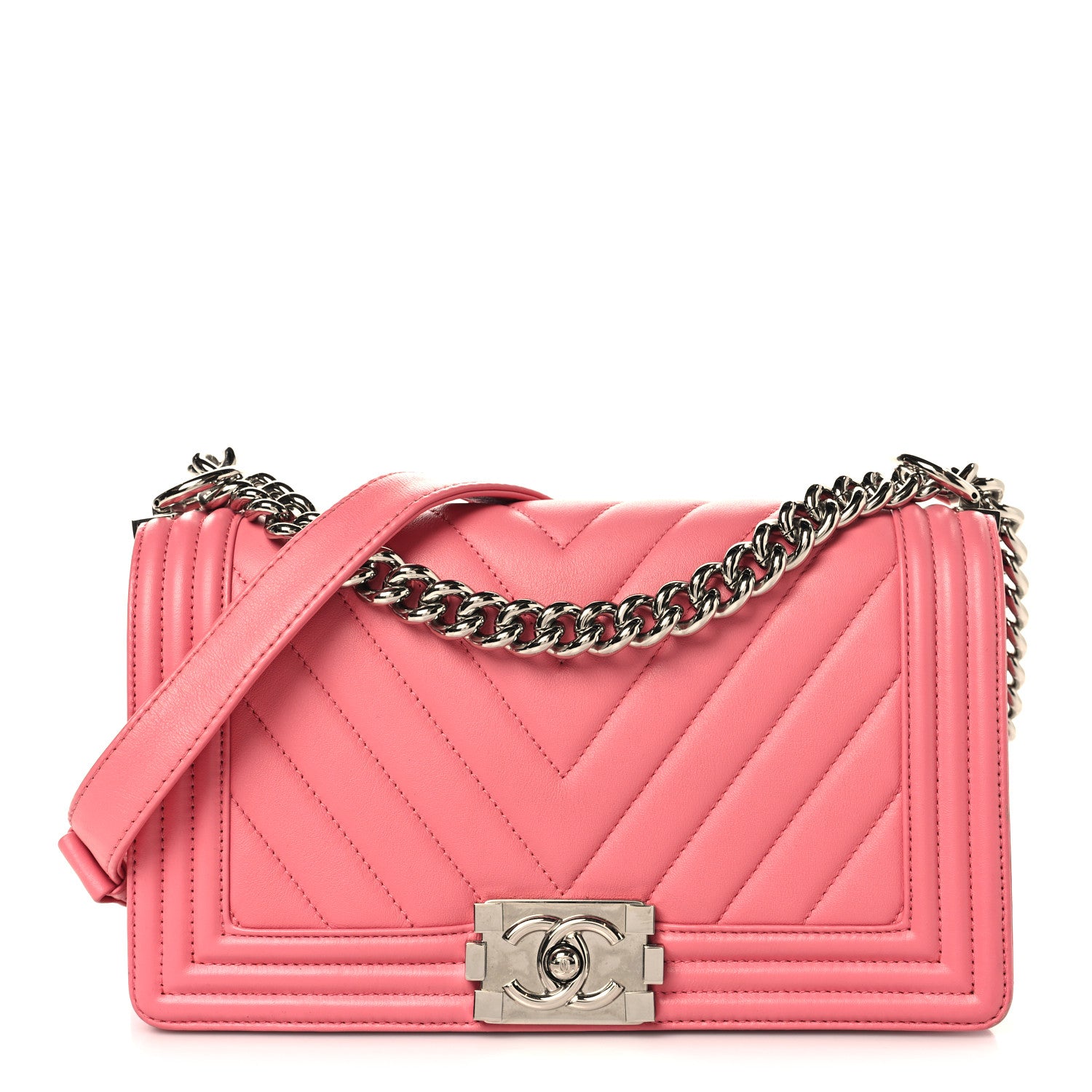 Chanel Lambskin Chevron Quilted Medium Boy Flap Pink 1 of 11
