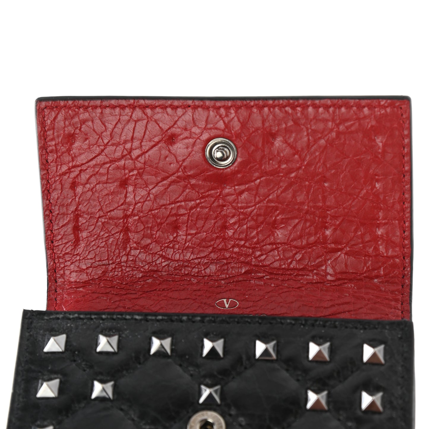 Craquele Nappa Rockstud Spike Bi-Fold Card Holder Black