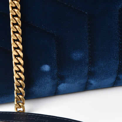 Saint Laurent Velvet Y Quilted Monogram Small Loulou Chain Satchel Medium Blue 9 of 9