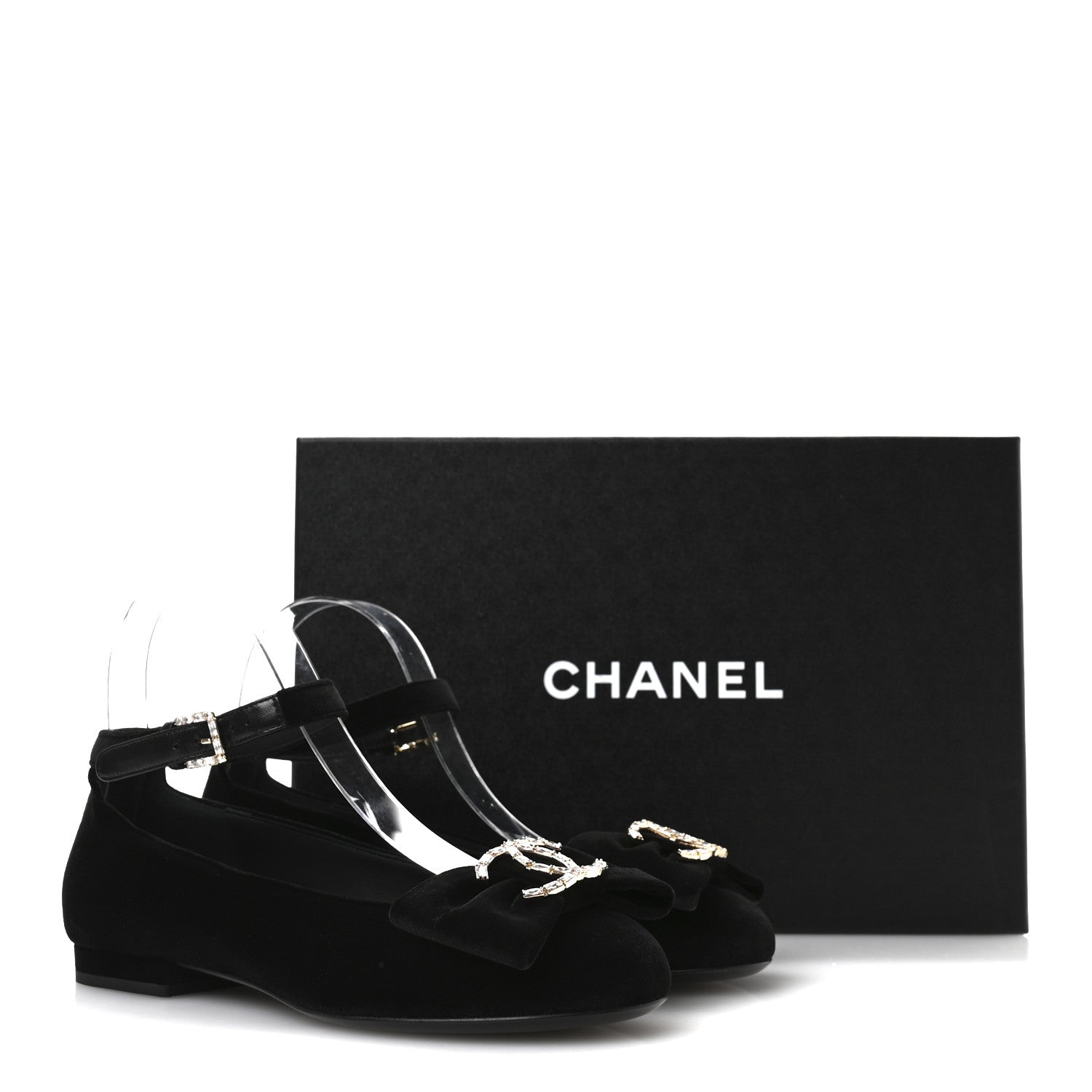 Chanel Velvet Strass CC Bow Mary Jane Flats 35.5 Black 9 of 9