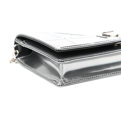 Christian Dior Metallic Patent Micro-Cannage Diorama Wallet on Chain Pouch Silver 8 of 10