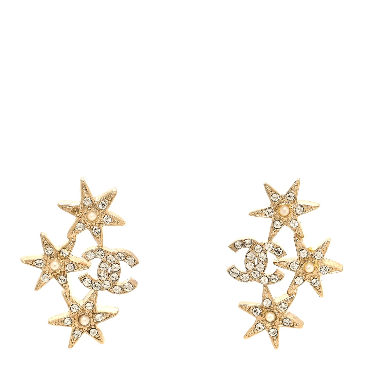Crystal Pearl CC Star Earrings Gold