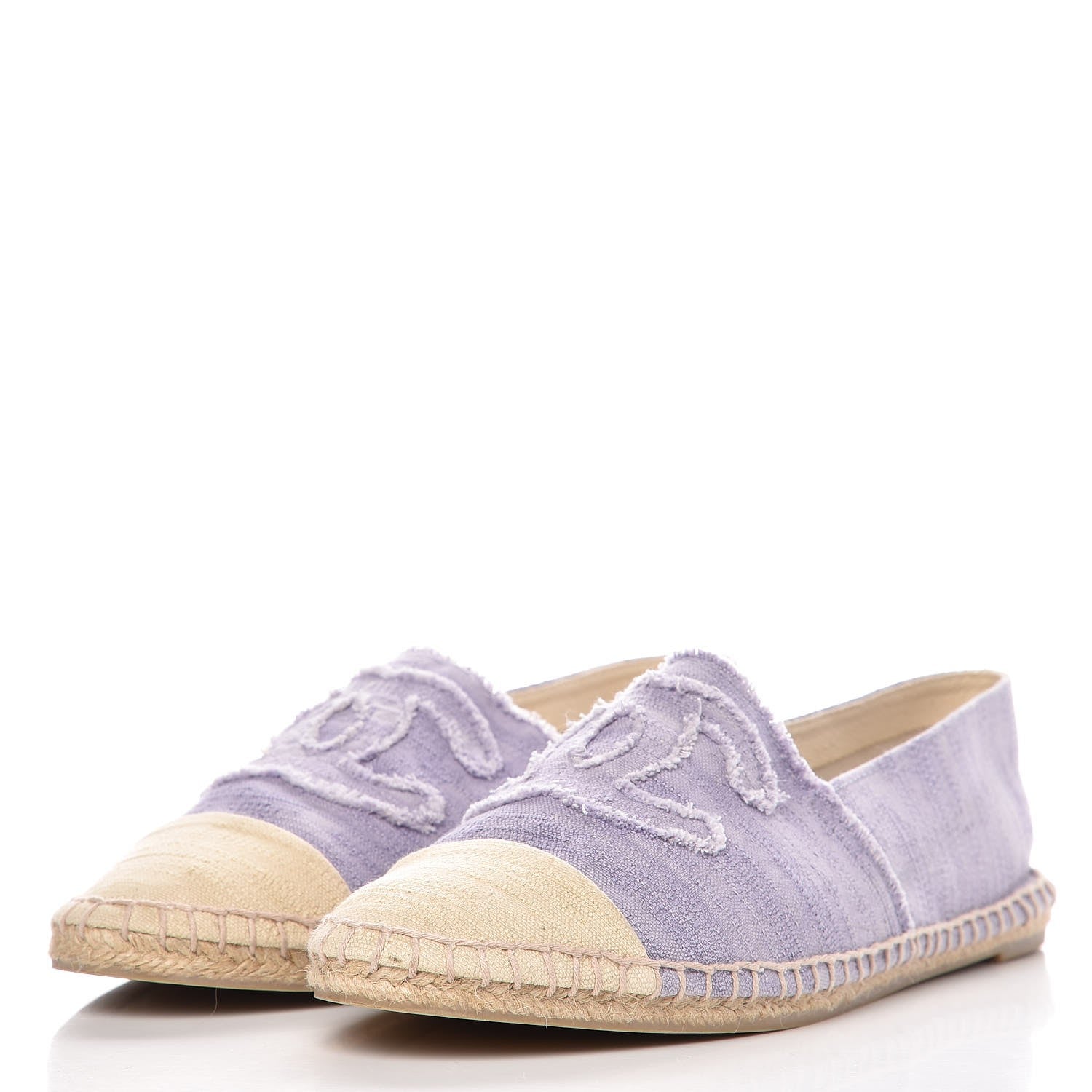 Chanel Toile CC Cap Toe Espadrilles 42 Ecru Purple 2 of 10