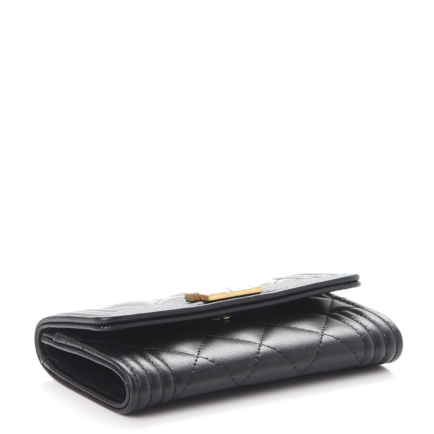 Lambskin Quilted Boy Card Holder Wallet Black