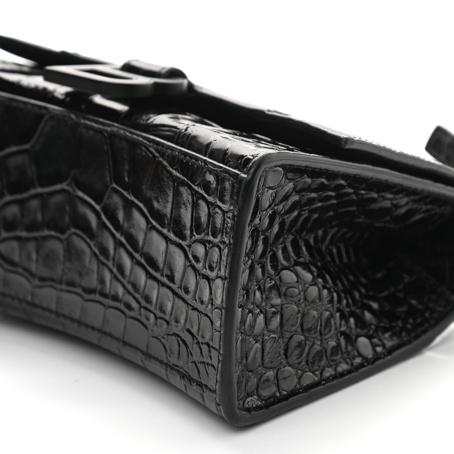 Balenciaga Shiny Calfskin Monochrome Crocodile Embossed Hourglass Top Handle Bag XS Black 9 of 10