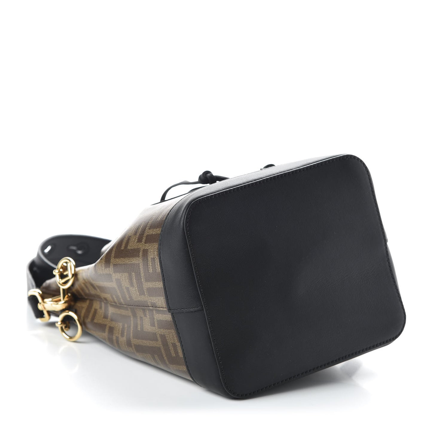 Glazed Fabric Vitello Grace F is Fendi FF 1974 Stamp Patch Grande Mon Tresor Bucket Bag Mogano Panna Black