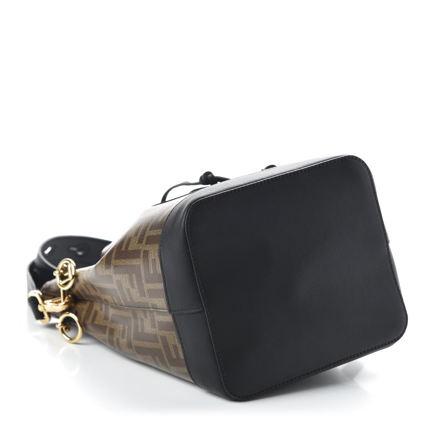 Fendi Glazed Fabric Vitello Grace F is Fendi FF 1974 Stamp Patch Grande Mon Tresor Bucket Bag Mogano Panna Black 3 of 8