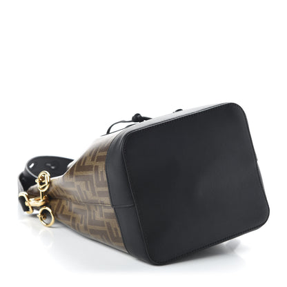 Fendi Glazed Fabric Vitello Grace F is Fendi FF 1974 Stamp Patch Grande Mon Tresor Bucket Bag Mogano Panna Black 3 of 8