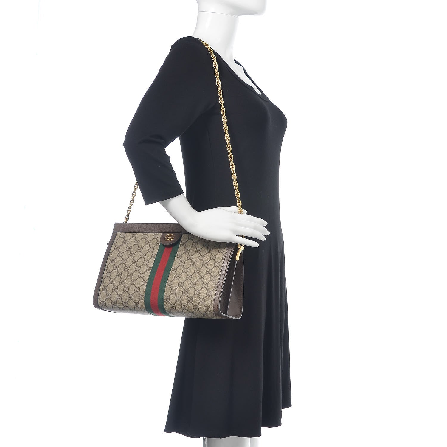 Gucci GG Supreme Monogram Web Medium Ophidia Chain Shoulder Bag Brown 2 of 9