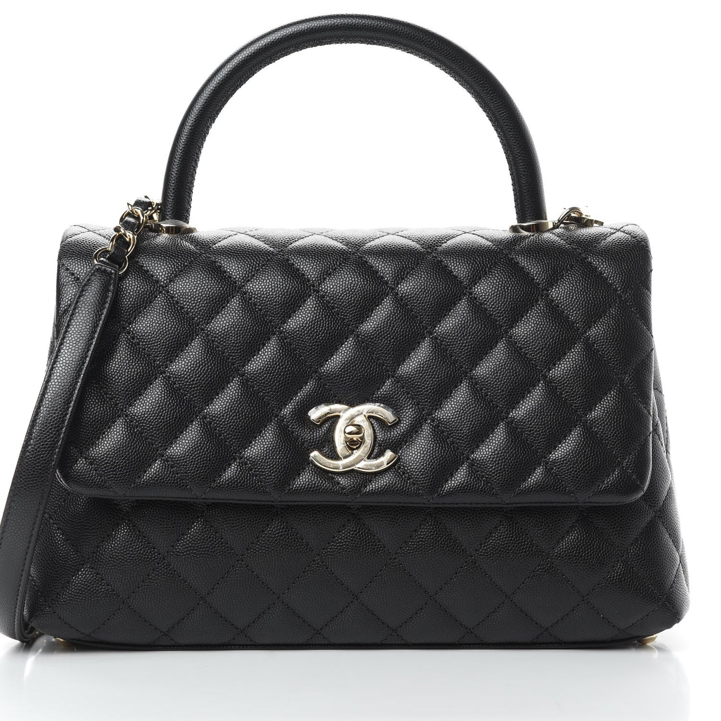Caviar Quilted Small Coco Handle Flap Black
