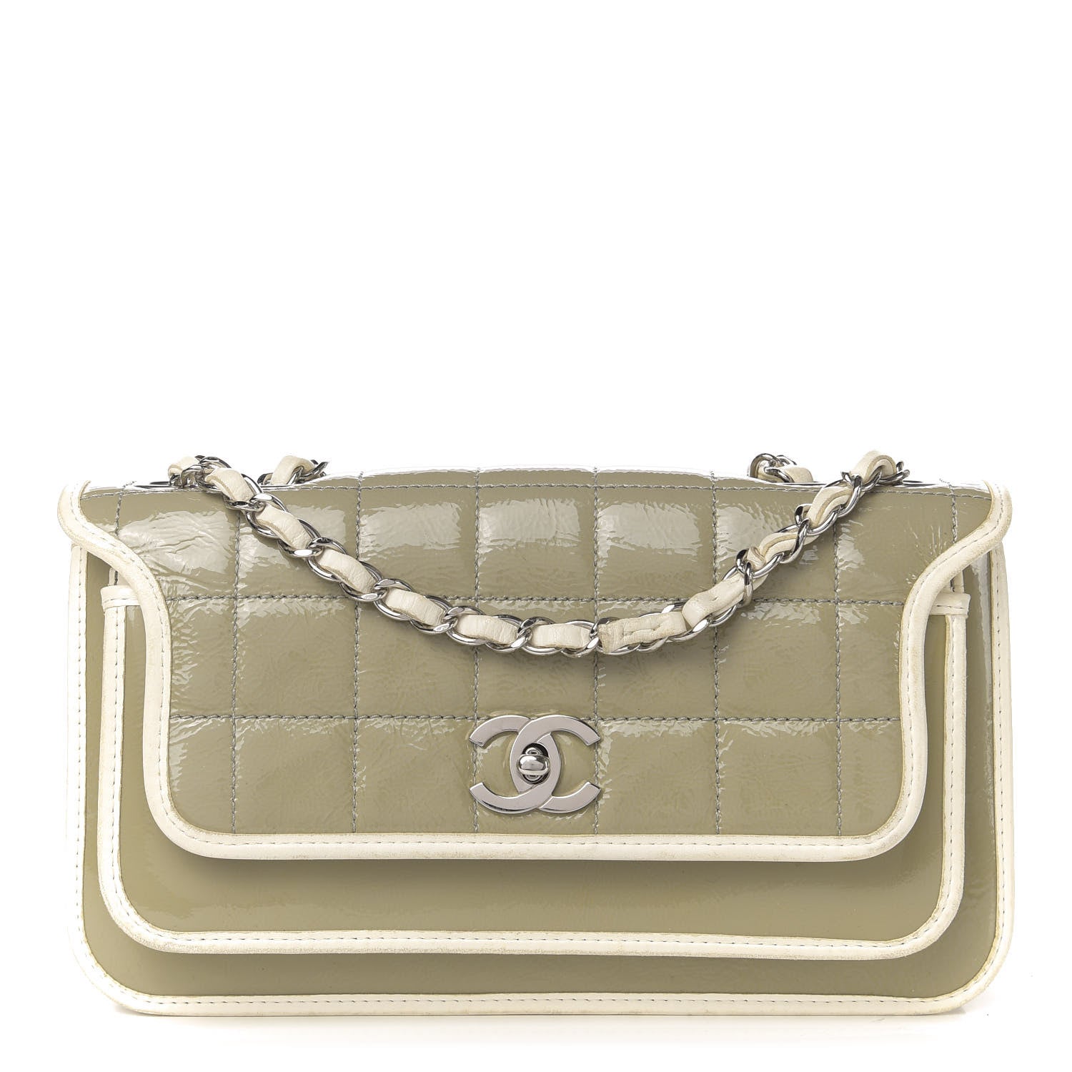 Chanel Patent Lambskin Medium Chocolate Bar Flap Khaki Beige 1 of 15