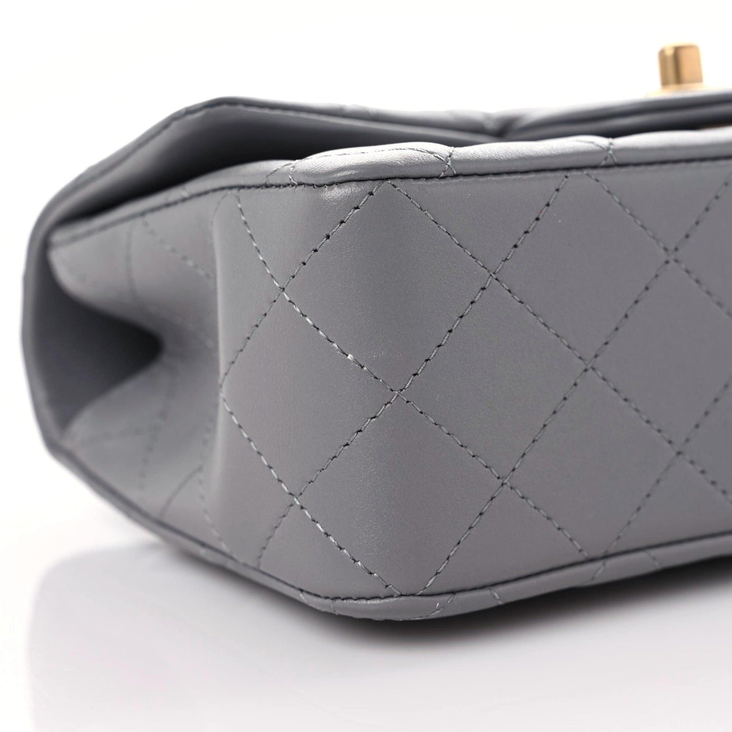 Lambskin Metal Quilted Mini Top Handle Rectangular Flap Grey