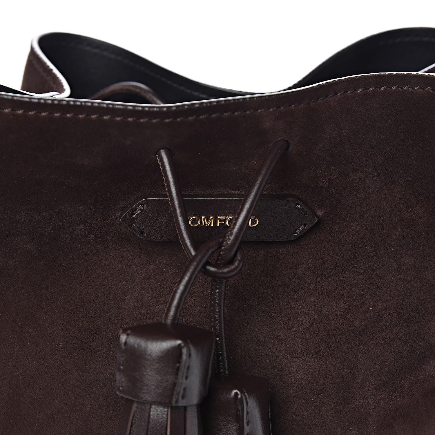 Tom Ford Suede Medium Double Tassel Bucket Bag Dark Brown 10 of 10