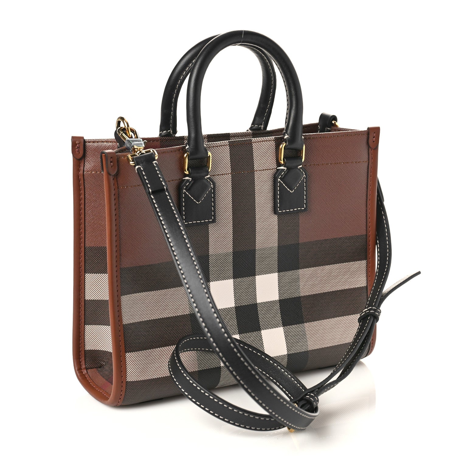 Burberry E-Canvas Check Calfskin Mini Freya Tote Dark Birch Brown 3 of 8