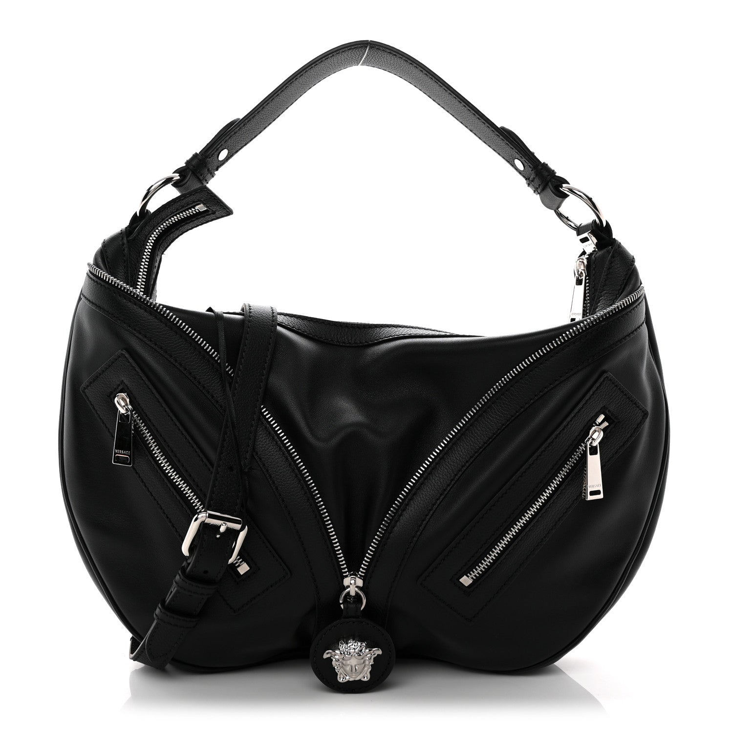 Versace Calfskin Small Repeat Zip Hobo Black 1 of 10