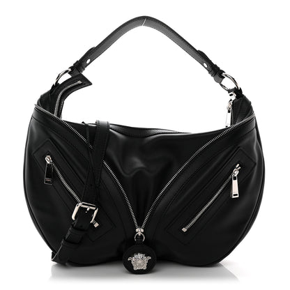 Versace Calfskin Small Repeat Zip Hobo Black 1 of 10