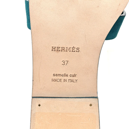 Hermes Suede Goatskin Oran Sandals 37 Vert Oxford 6 of 9