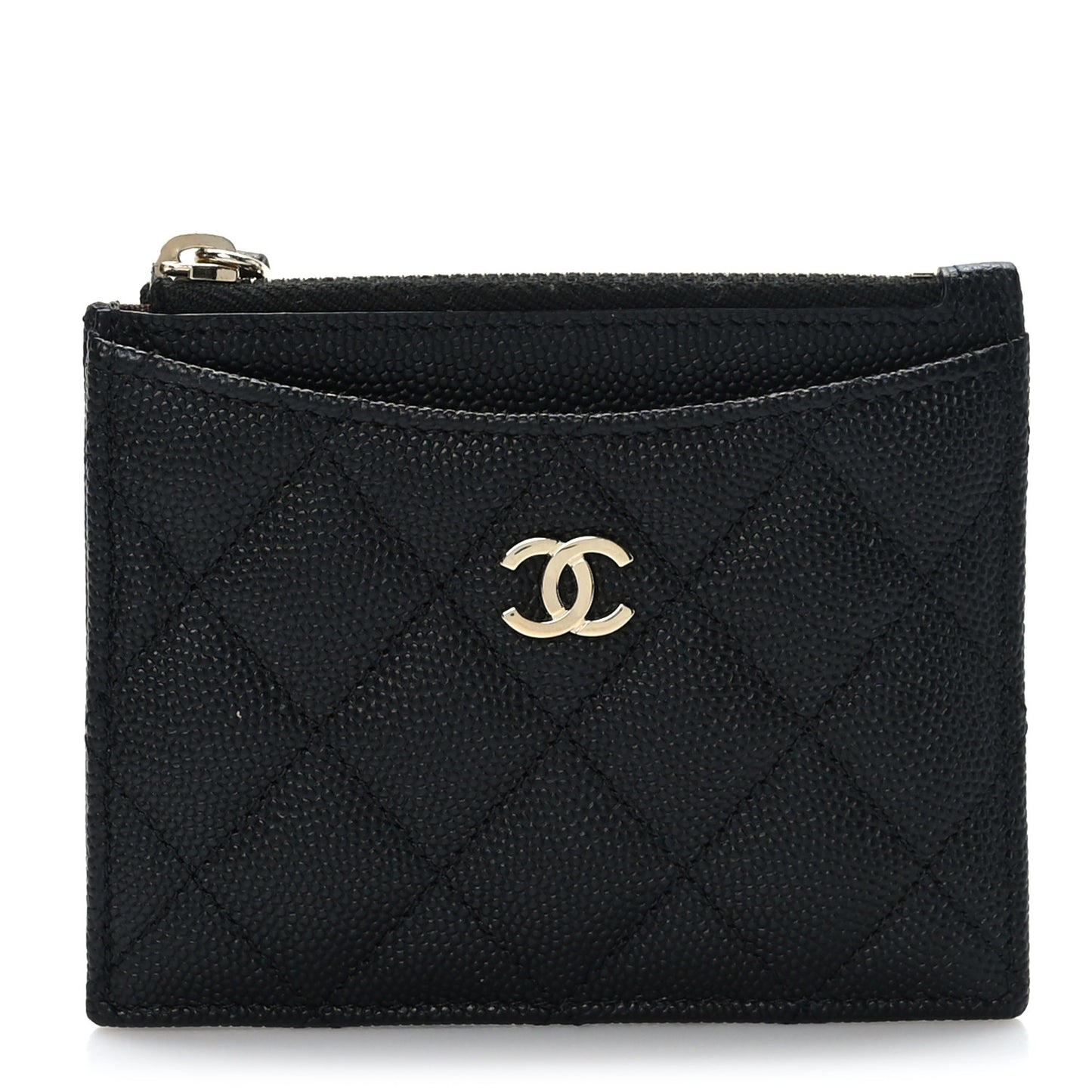 Caviar Quilted CC Zip Card Holder Black