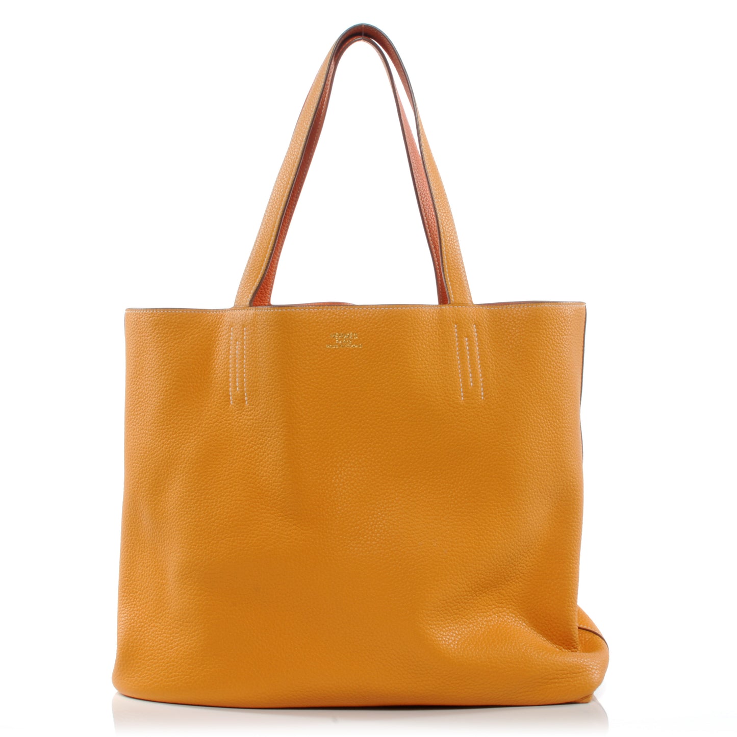 Taurillon Clemence Double Sens Reversible Tote Moutarde and Orange