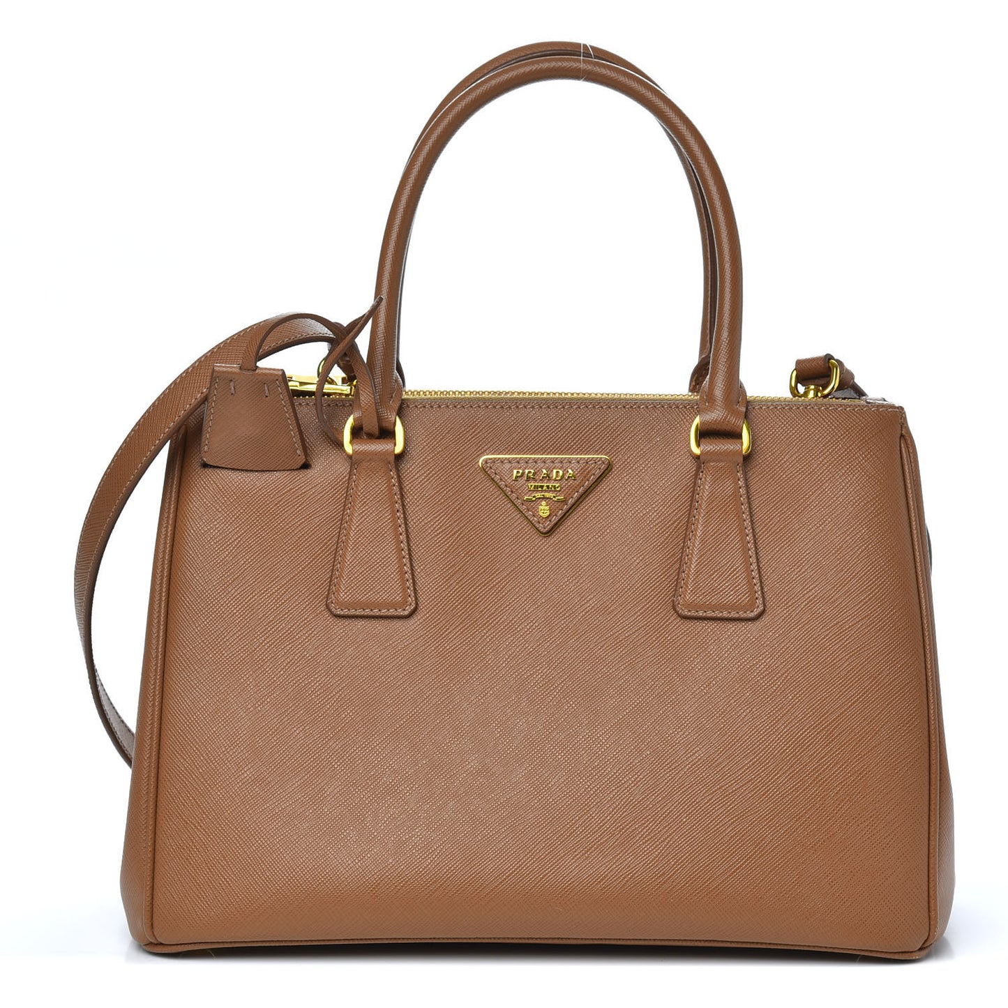 Saffiano Small Galleria Double Zip Tote Caramel