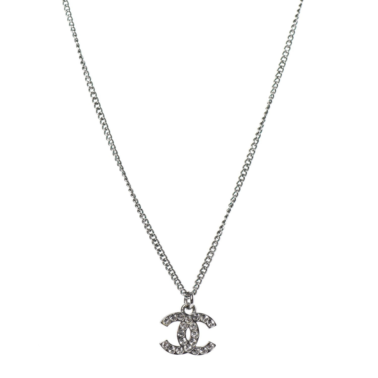 Chanel Crystal CC Necklace Silver 1 of 5