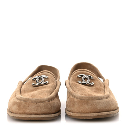 Chanel Suede Calfskin CC Slingback Loafers 38.5 Dark Beige 3 of 10