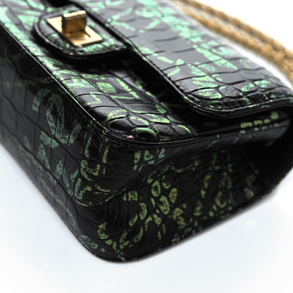 Chanel Calfskin Crocodile Embossed Graffiti 2.55 Mini Cocodile Reissue Flap Black Pink 12 of 17