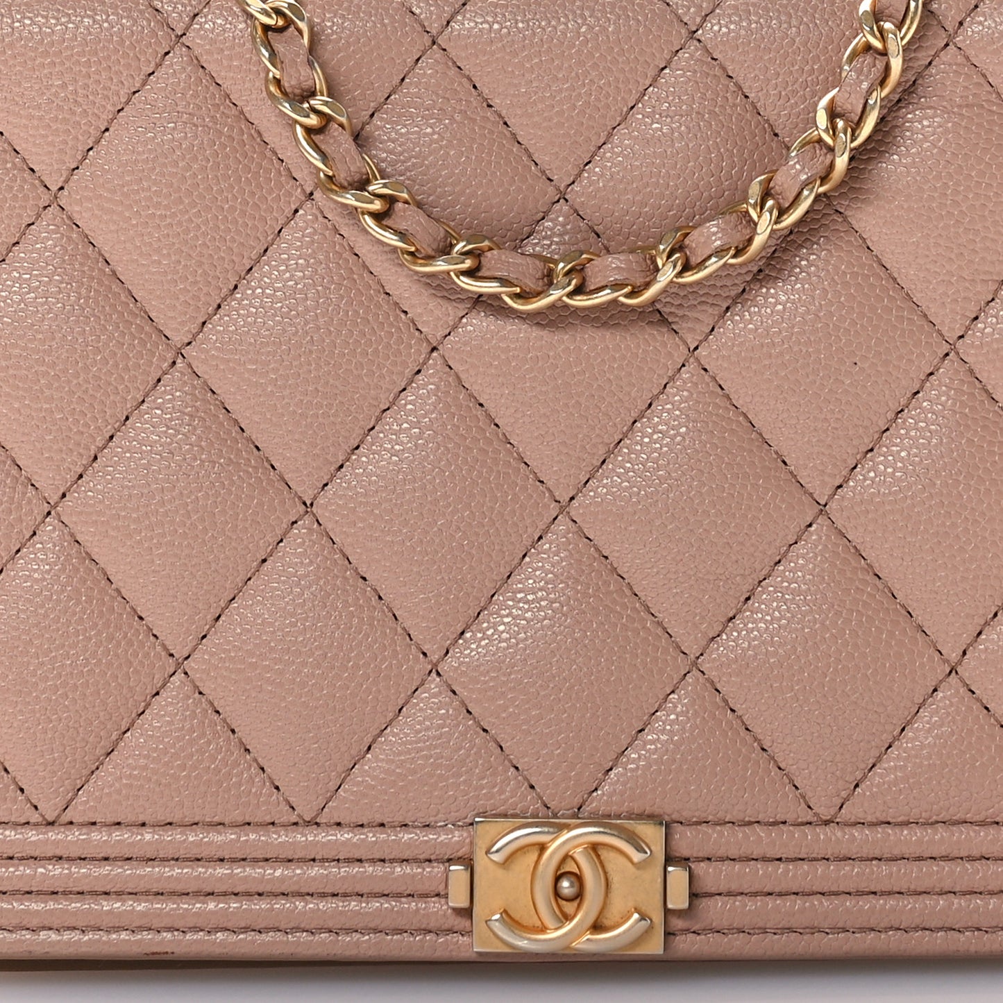 Caviar Quilted Boy Wallet On Chain WOC Dark Beige