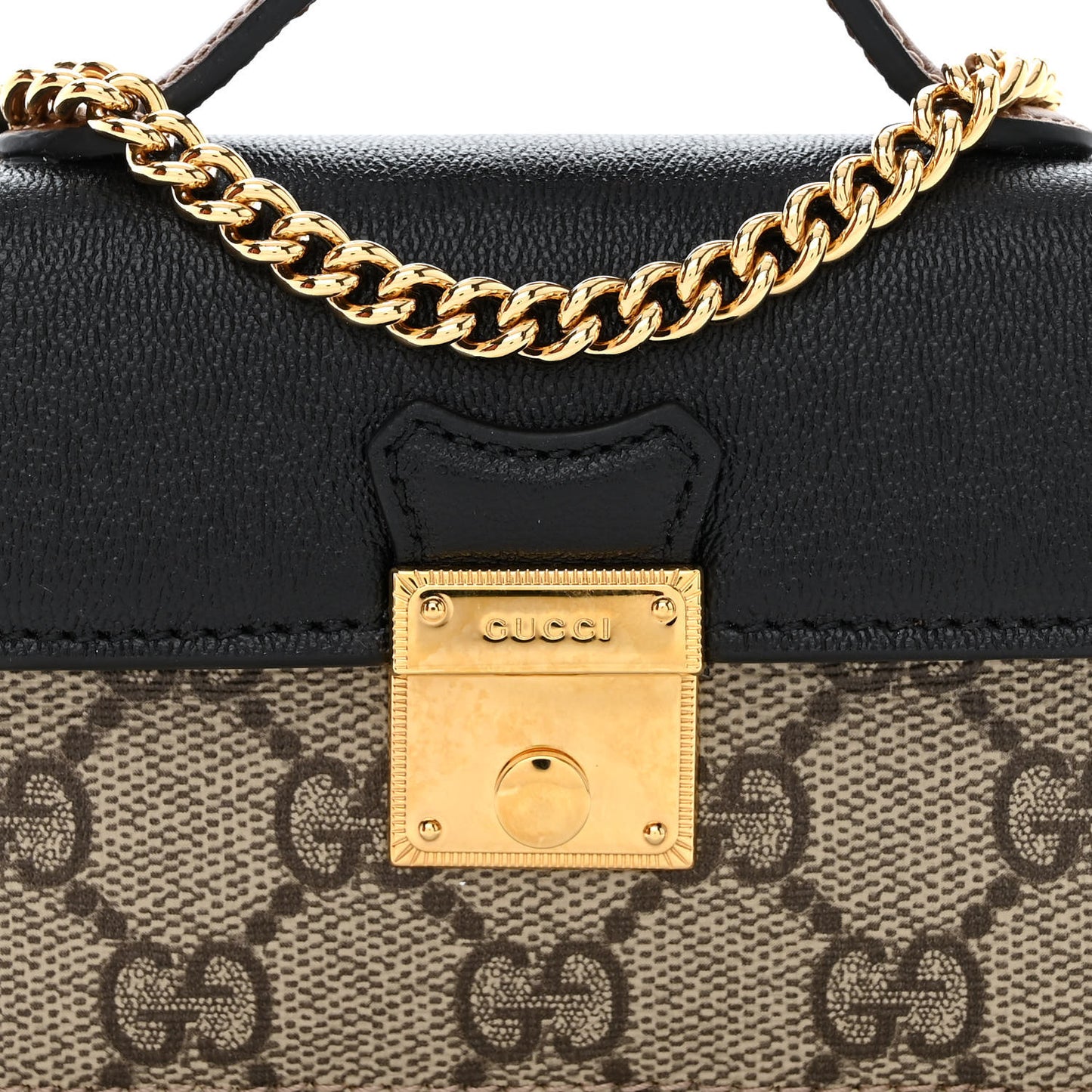 GG Supreme Monogram Calfskin Mini Padlock Top Handle Belt Bag Beige Black Cuir