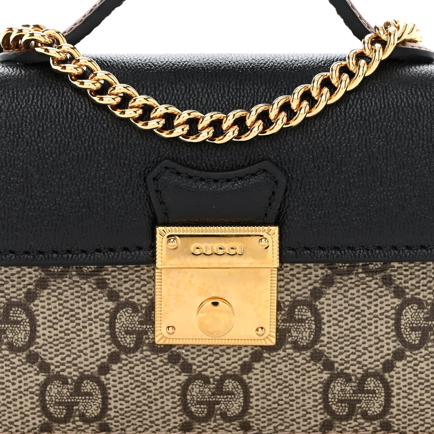 Gucci GG Supreme Monogram Calfskin Mini Padlock Top Handle Belt Bag Beige Black Cuir 9 of 12