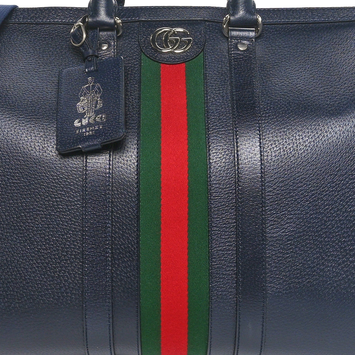 Textured Dollar Calfskin Web Large Savoy Duffle Bag Navy