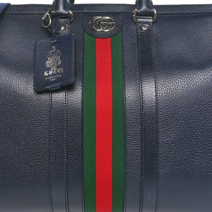 Gucci Textured Dollar Calfskin Web Large Savoy Duffle Bag Navy 7 of 9