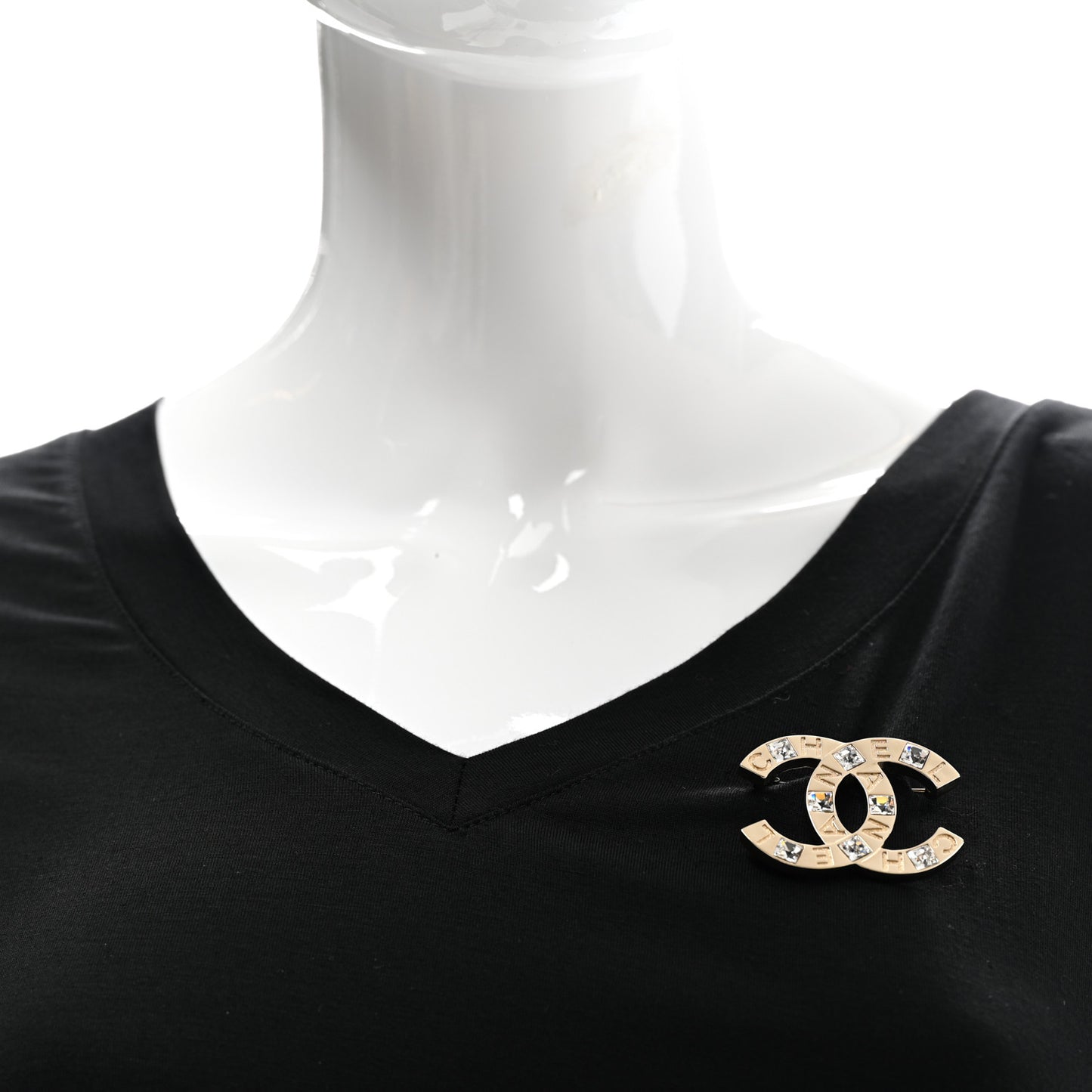 Baguette Crystal Logo CC Brooch Gold