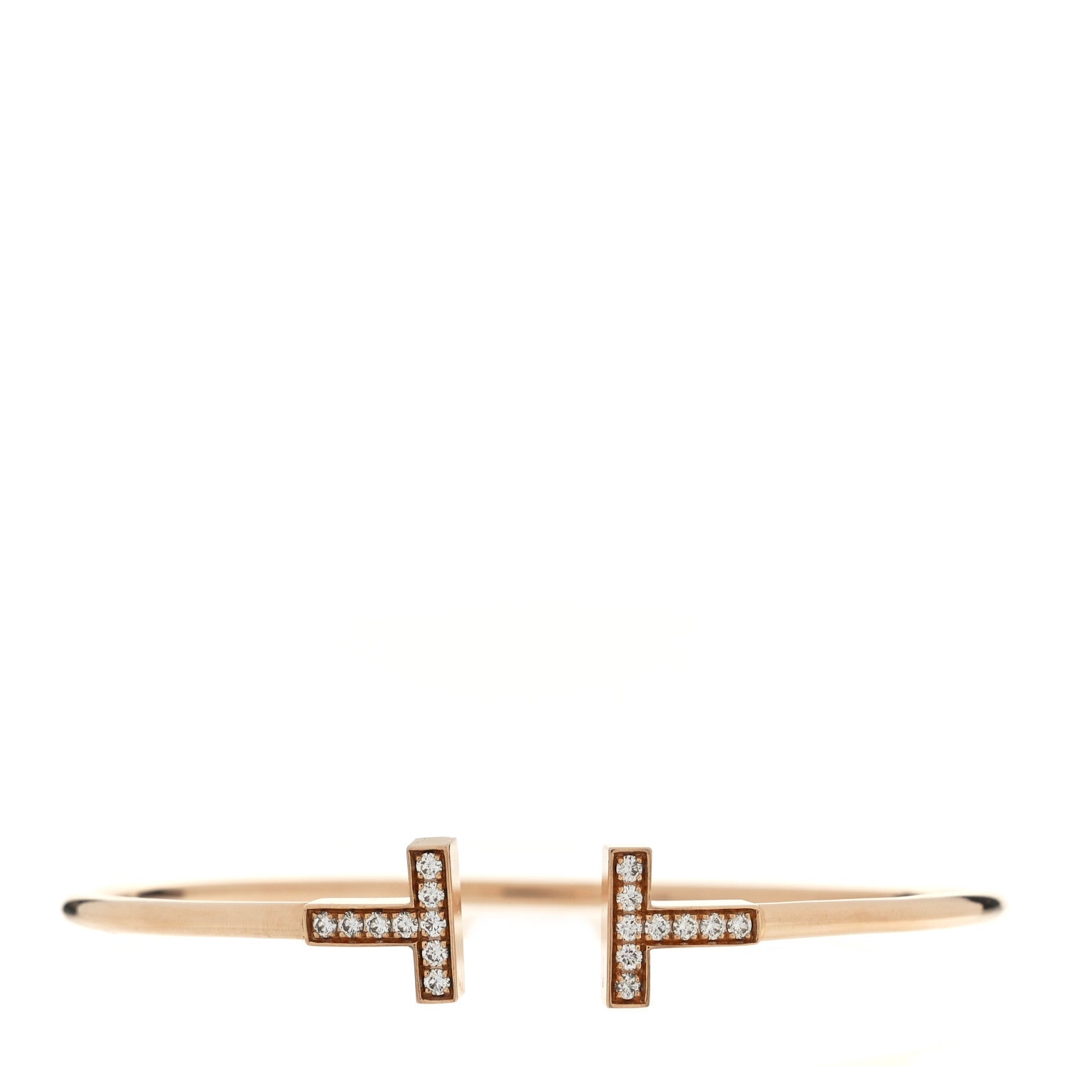 Tiffany 18K Rose Gold Diamond T Wire Bracelet 1 of 3