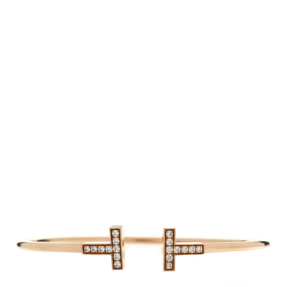 Tiffany 18K Rose Gold Diamond T Wire Bracelet 1 of 3