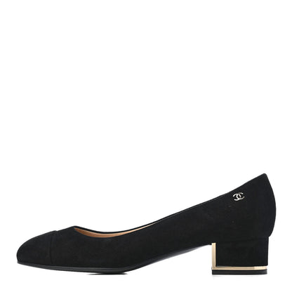 Chanel Suede CC Cap Toe Pumps 38.5 Black 1 of 8