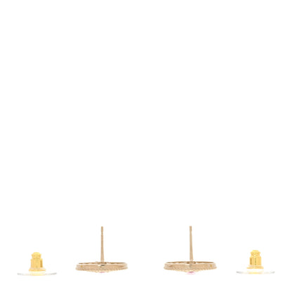 Chanel Metal Crystal CC Star Round Stud Earrings Gold Pink 3 of 5