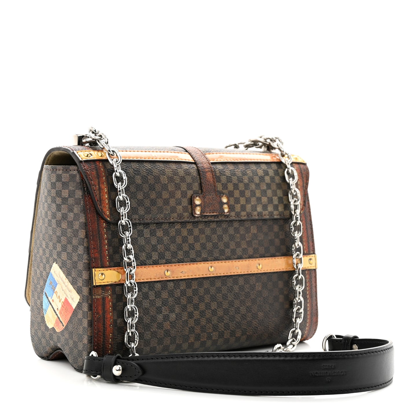 Transformed Damier Ebene Time Trunk Twist Shoulder Bag MM Black