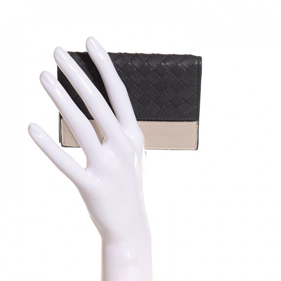 Washed Lambskin Intrecciato Bi-Color Card Case Medium Grey Mist