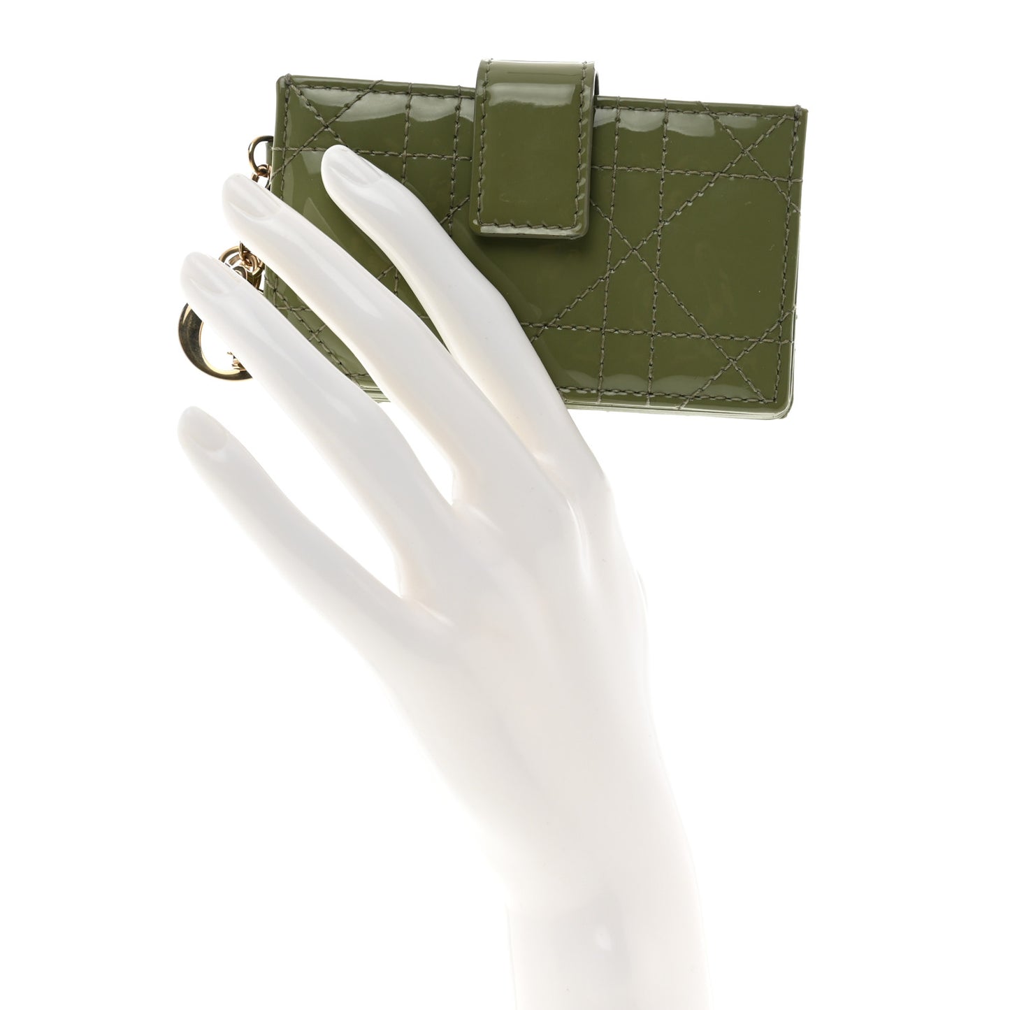Patent Cannage Lady Dior 5 Gusset Card Holder Peyote Green