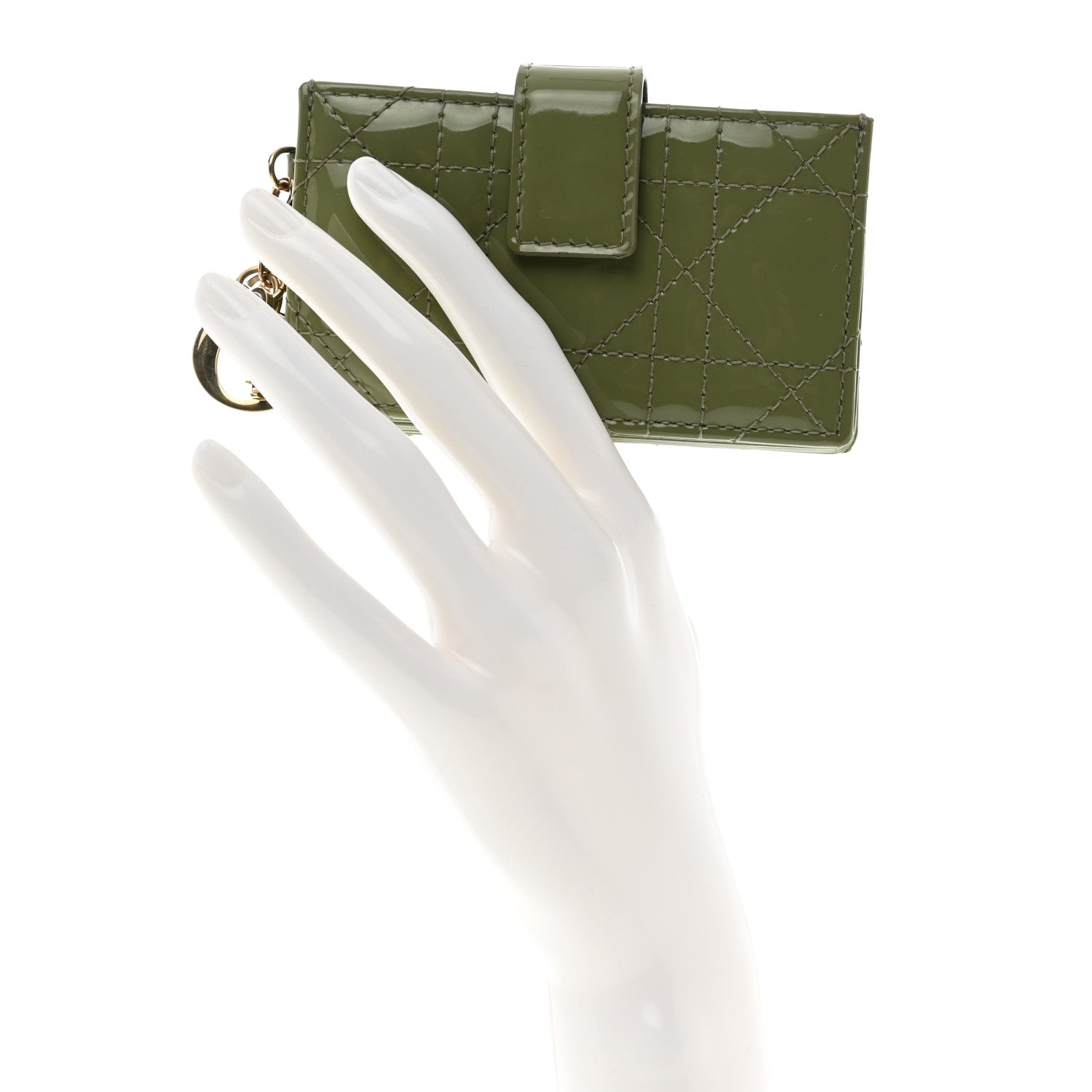 Christian Dior Patent Cannage Lady Dior 5 Gusset Card Holder Peyote Green 2 of 6