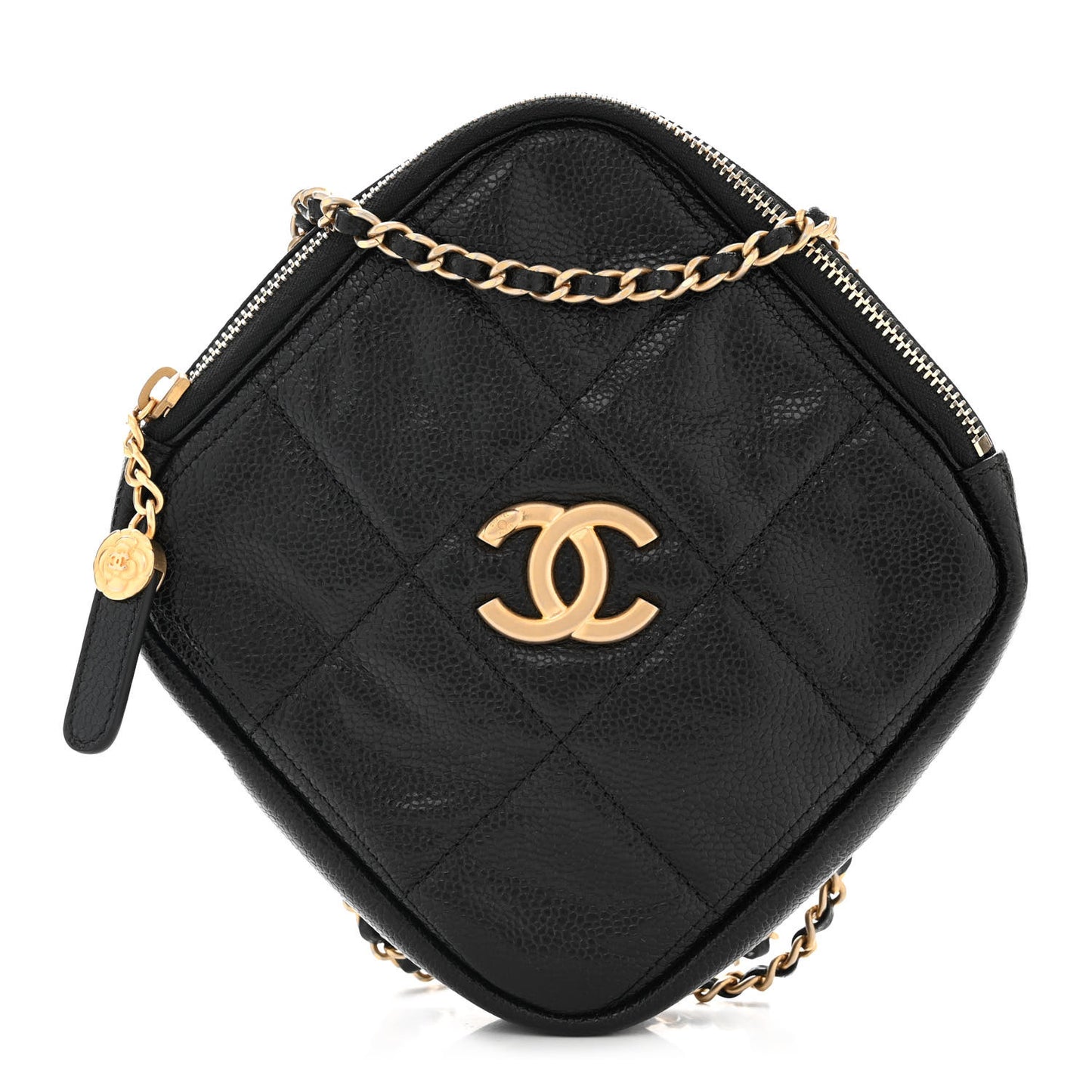 Caviar Quilted Diamond Clutch With Chain Black