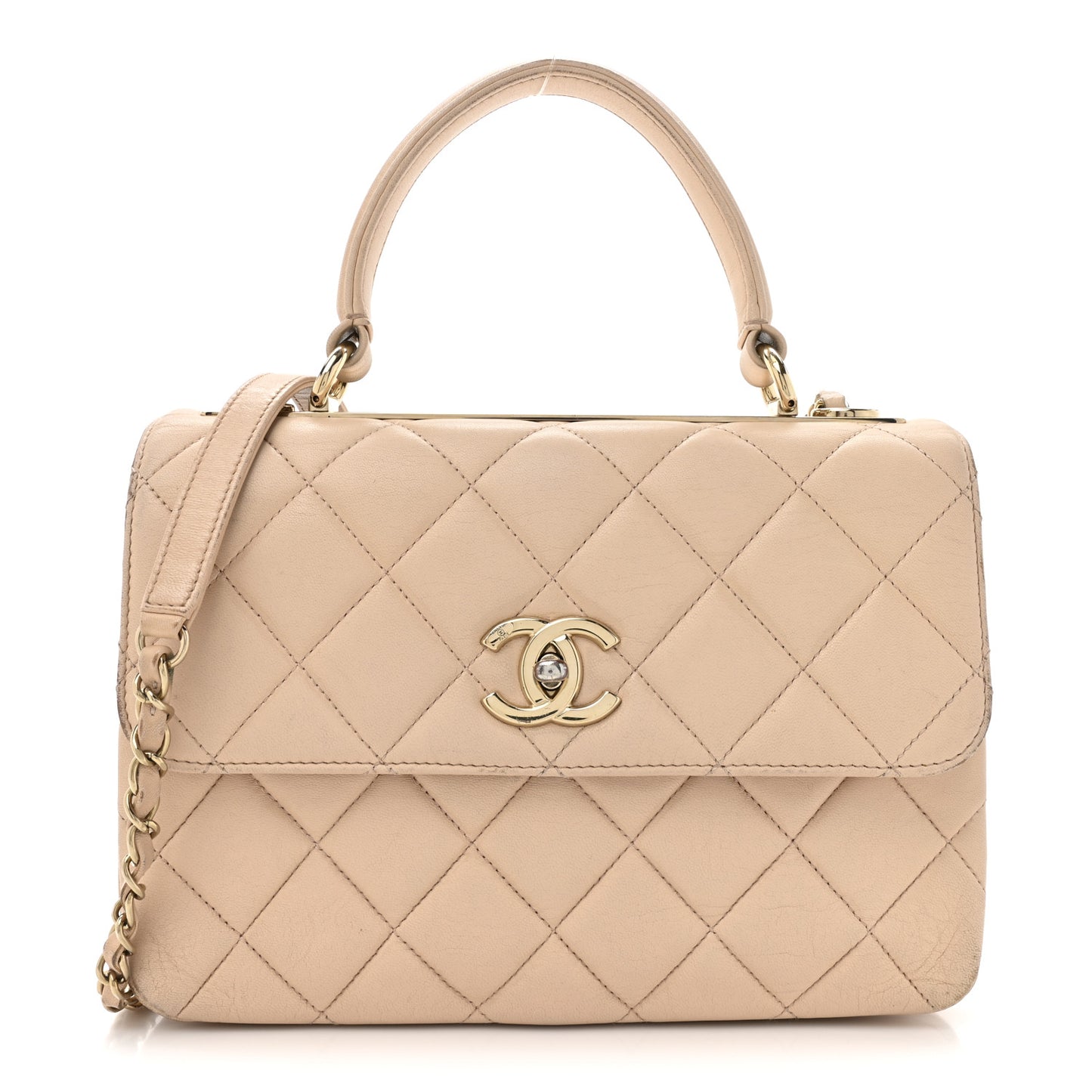 Lambskin Quilted Small Trendy CC Dual Handle Flap Bag Beige