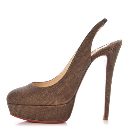 Christian Louboutin Cork Bianca 140 Slingback Pumps 39.5 Brown 1 of 17
